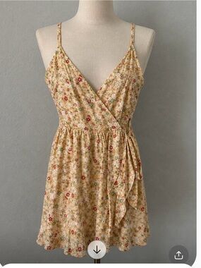 Speechless Yellow Floral Romper Wrap Dress with Pockets